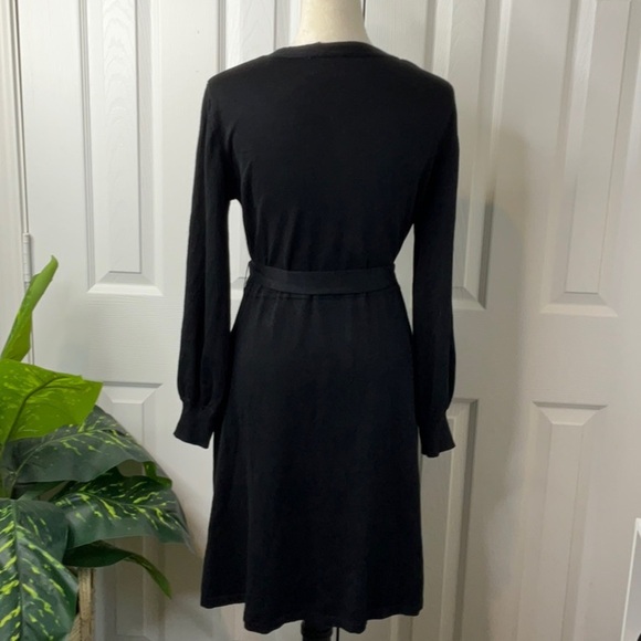 Women's Nina Leonard Balloon Sleeve Midi Black Sweater Dress Size L - Picture 10 of 13